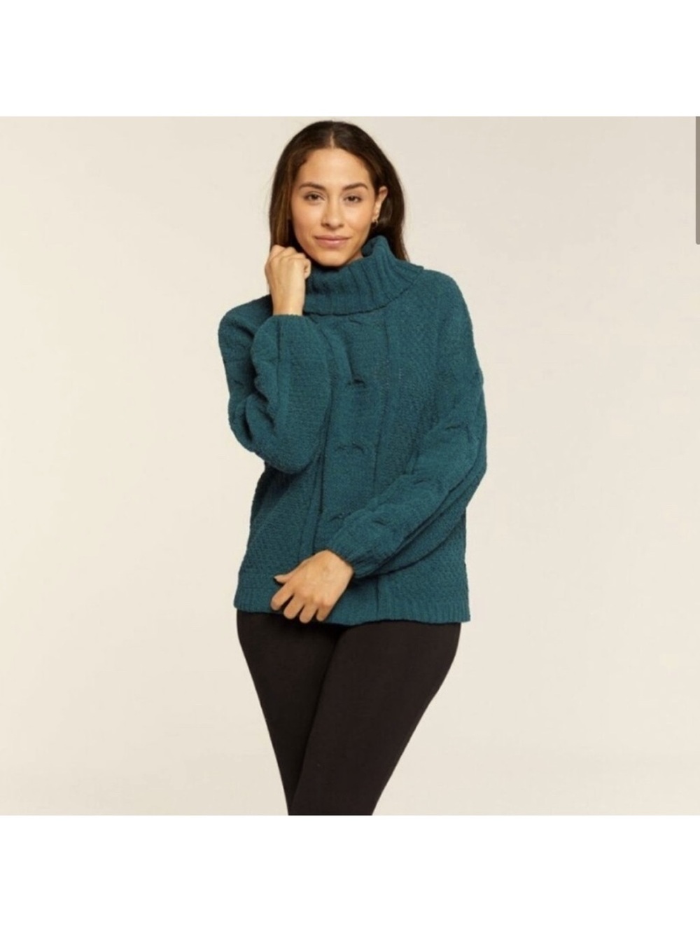 Seven7 Teal Cable Knit Turtleneck Sweater